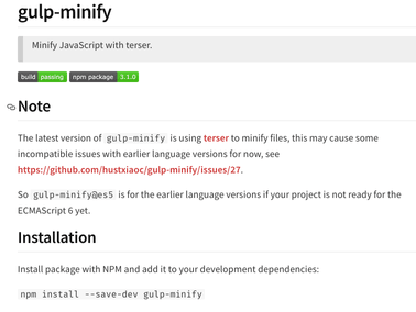 Gulp-Minify screenshot javascript minification tools for eCommerce sites